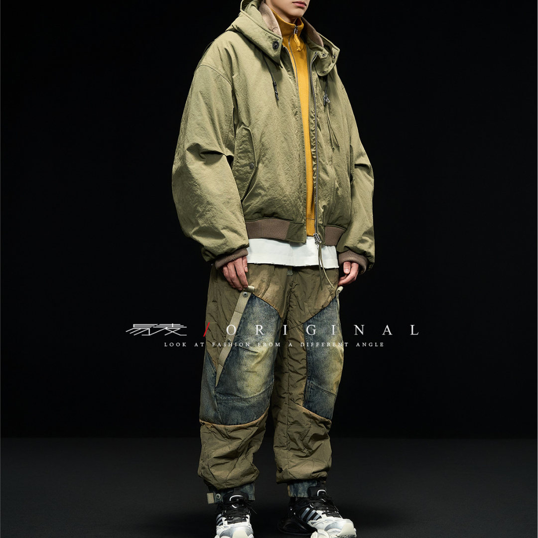 [YMORIGINAL] White Duck Down Detachable Hood/Ribbed Jacket N844