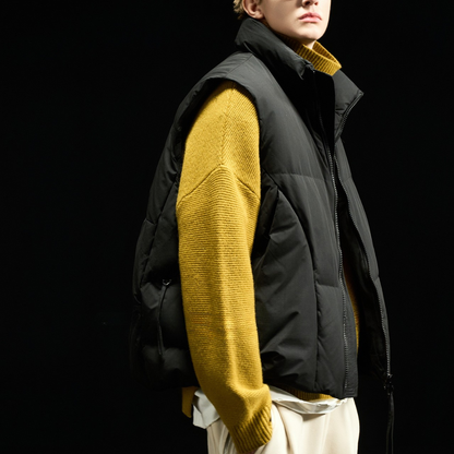 [YMORIGINAL] White Duck Down Double Zip Stand Vest N842