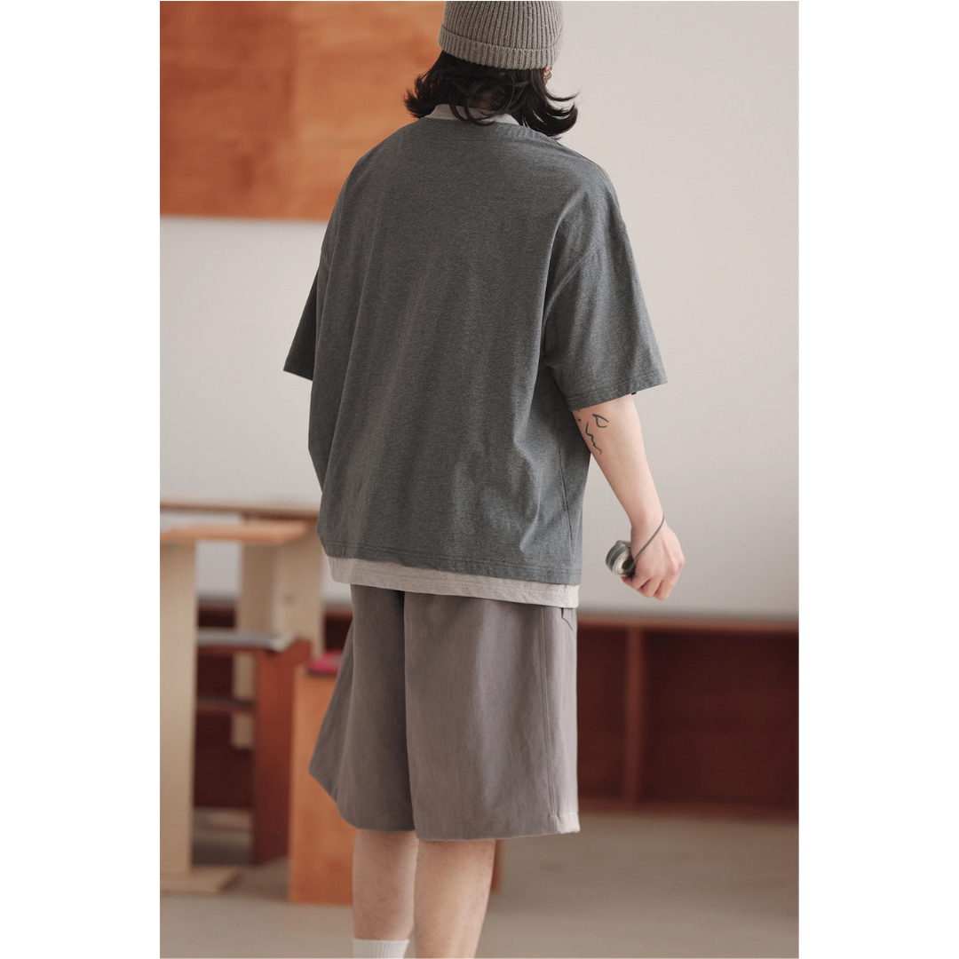 フェイクレイヤード　スリットネック　Tシャツ　N267