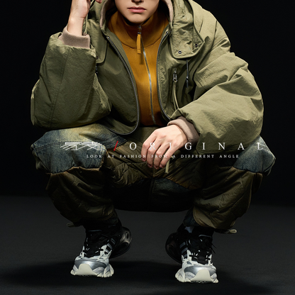 [YMORIGINAL] White Duck Down Detachable Hood/Ribbed Jacket N844