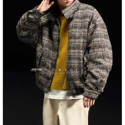 [YMORIGINAL] White Duck Down Tweed Check Jacket N848