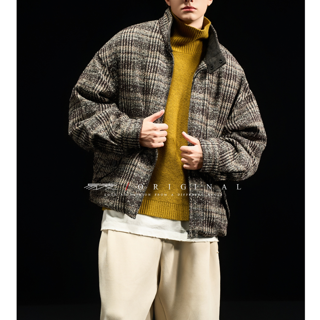 [YMORIGINAL] White Duck Down Tweed Check Jacket N848