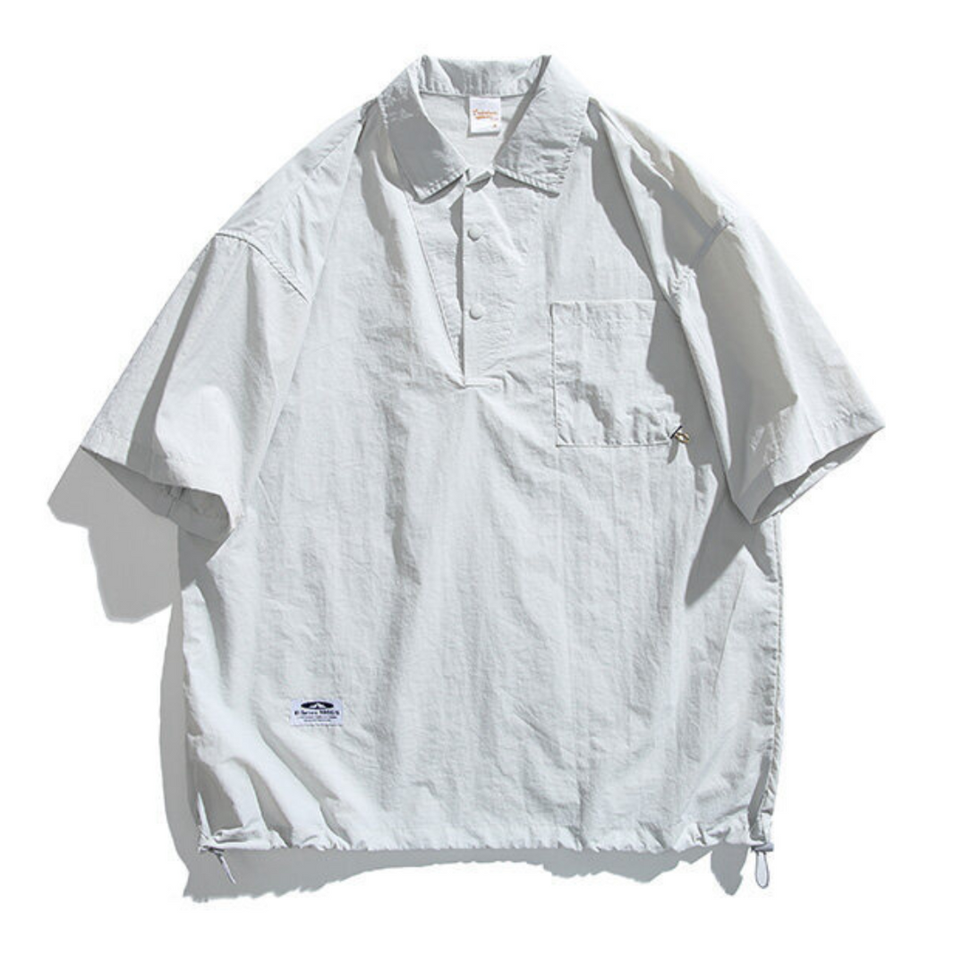 Nylon snap button polo shirt N374 オフホワイト