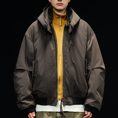 [YMORIGINAL] White Duck Down Detachable Hood/Ribbed Jacket N844