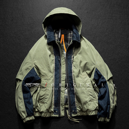 [YMORIGINAL] White Duck Down Denim Layered Hooded Jacket N846