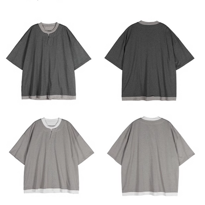 フェイクレイヤード　スリットネック　Tシャツ　N267