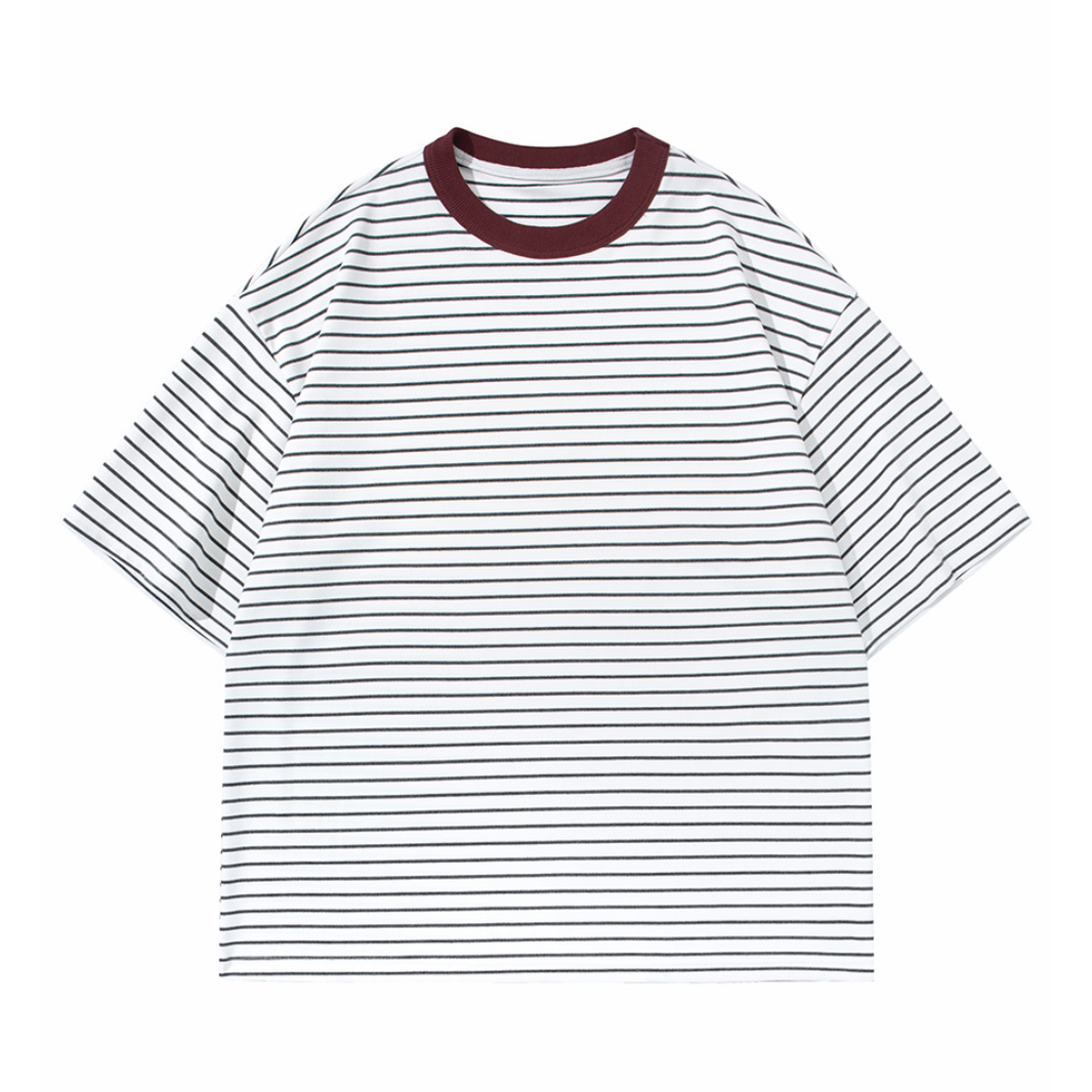 Fine-stripe stretch rayon T-shirt N1632 ホワイト