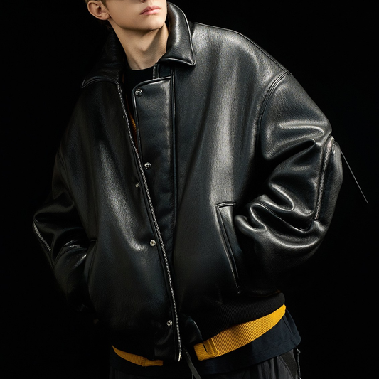 【Y.M.ORIGINAL】ホワイトグースダウン　フェイクレザージャケット　N866