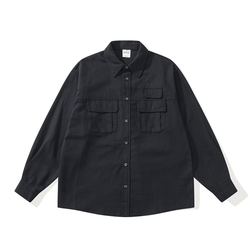 Slub Cotton Triple Flap Pocket Shirt N1677 ダークネイビー