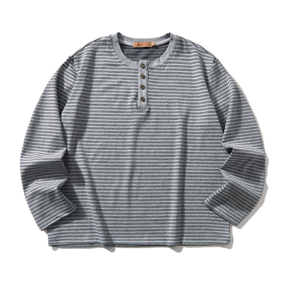 ストレッチボーダー　ヘンリーネック　長袖Tシャツ　N1673
