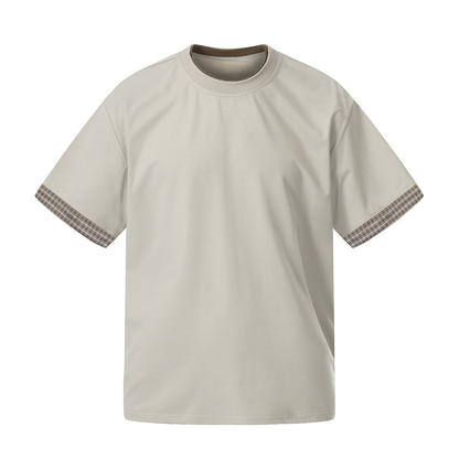 カフスチェック　フェイクレイヤードTシャツ　N1619