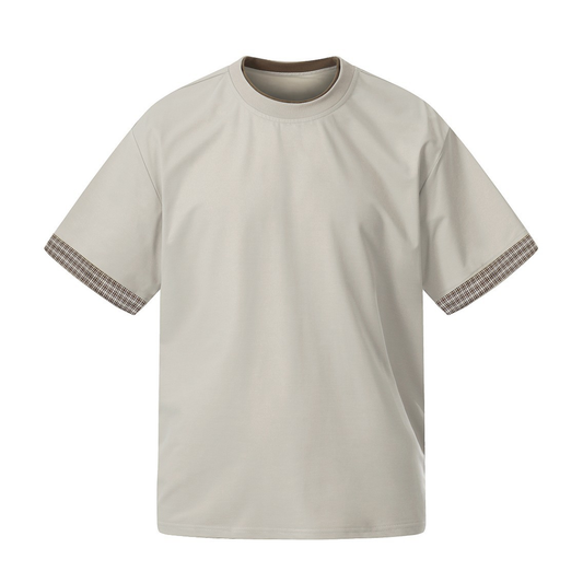 カフスチェック　フェイクレイヤードTシャツ　N1619