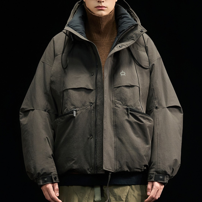 [YMORIGINAL] White Duck Down Zip Pocket Hooded Jacket N852