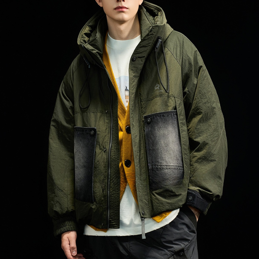 【Y.M.ORIGINAL】ホワイトダックダウン　デニムパッチ　フードジャケット　N868