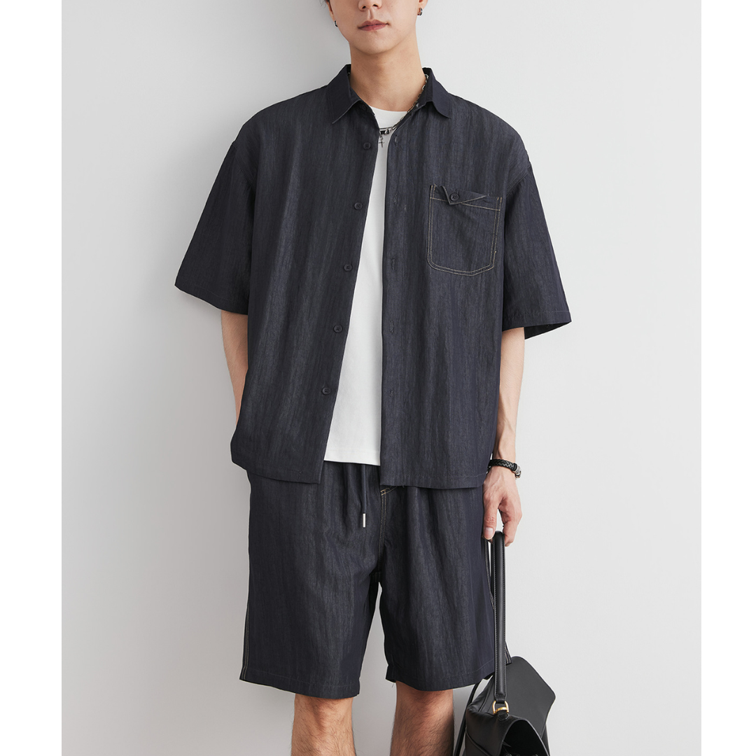 ビスコースナイロン　フラップシャツ　ショートパンツ　セットアップ　N1468
