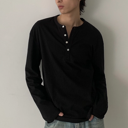 スラブコットン　ヘンリーネック　長袖Tシャツ　N658