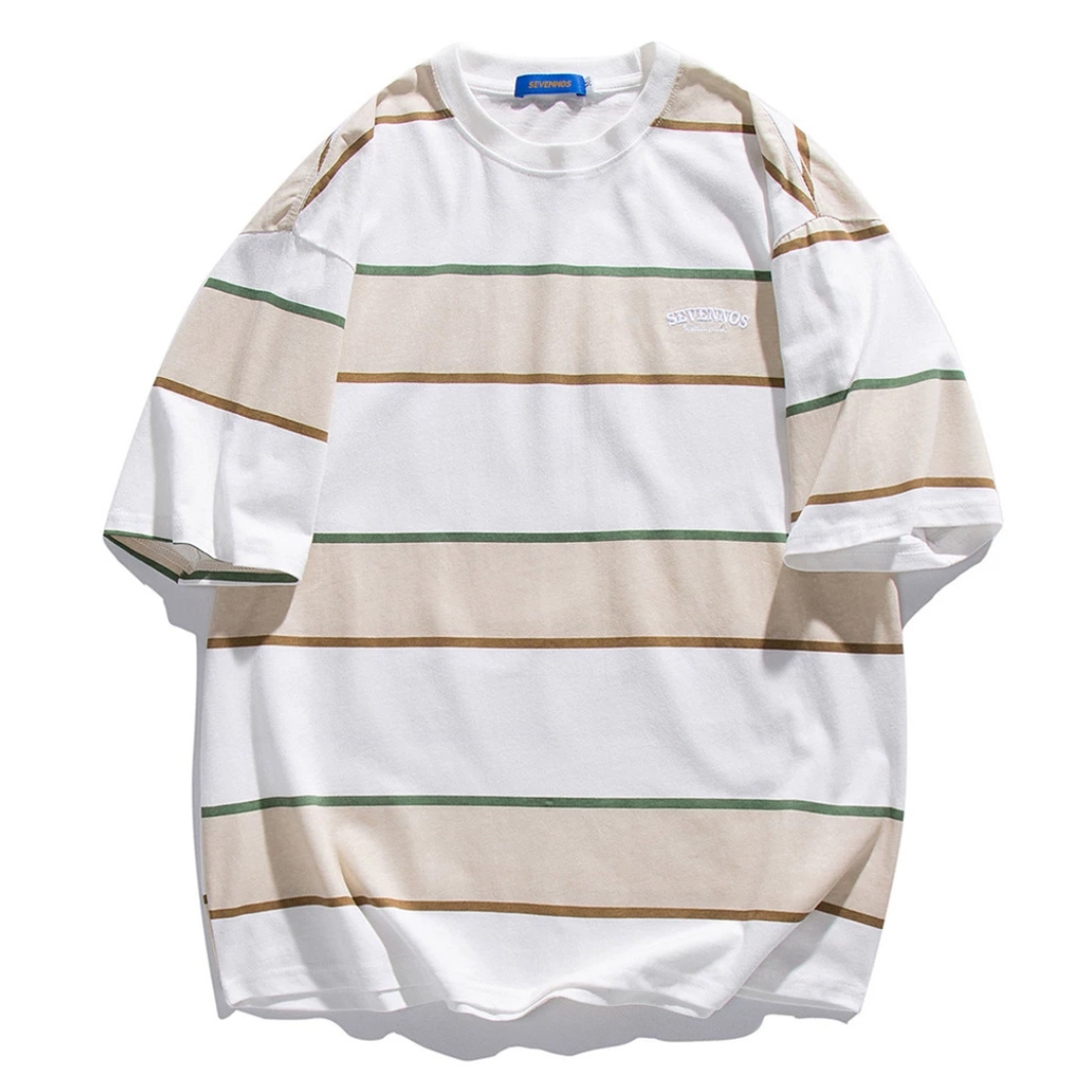 ワイドボーダー　ワンポイント　Tシャツ　N1415 ホワイト