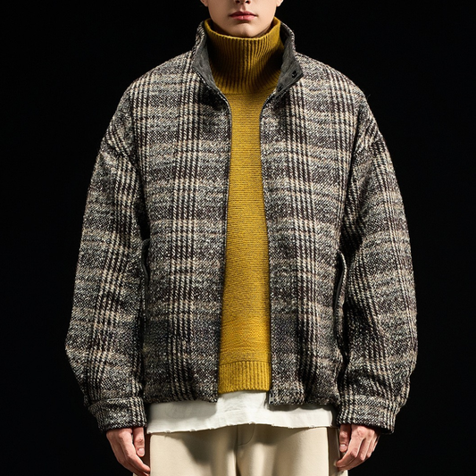 [YMORIGINAL] White Duck Down Tweed Check Jacket N848