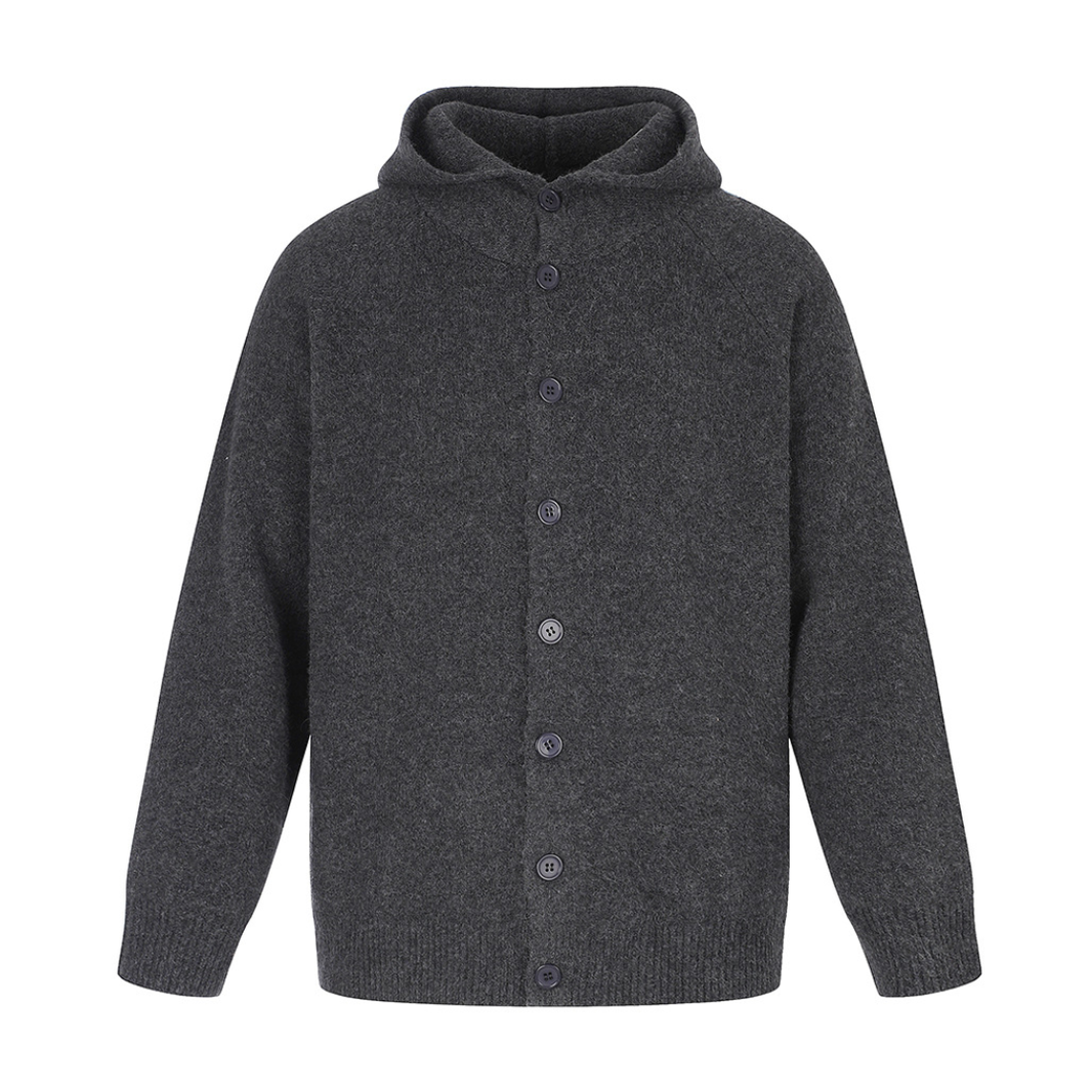 Wool Blend Knit Raglan Sleeve Hooded Cardigan N1690 ダークグレー