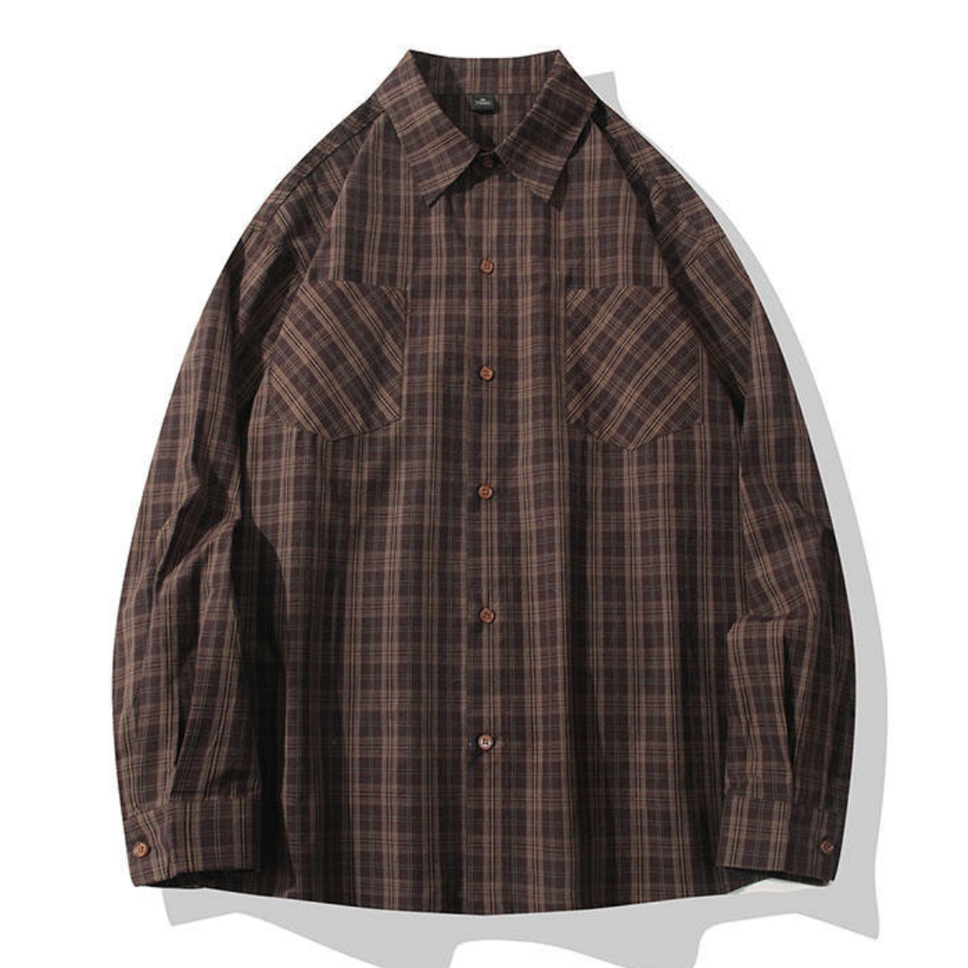Double Pocket Retro Check Shirt N1252 ワインレッド