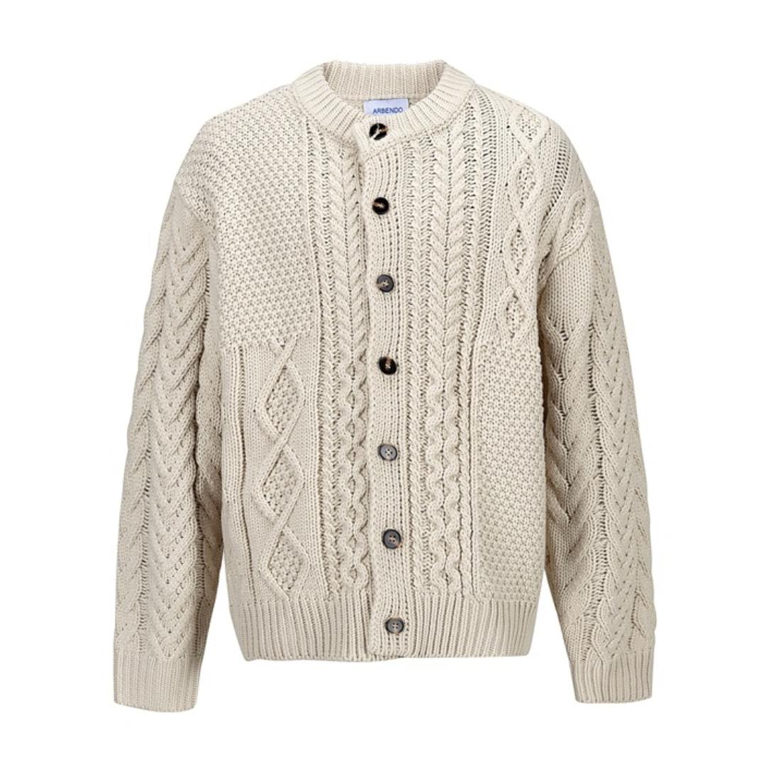 クレイジー ケーブルニット クルーネック カーディガン　N942