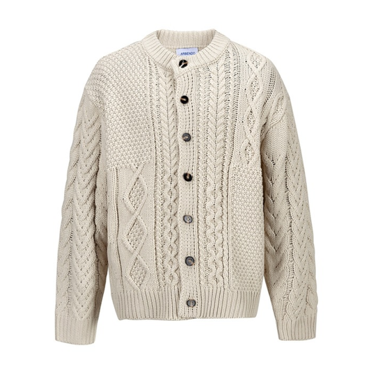 クレイジー ケーブルニット クルーネック カーディガン　N942