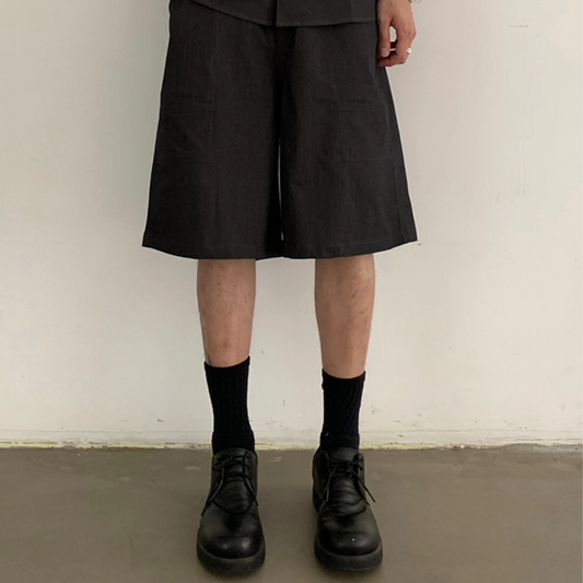ストレッチツイル　ウエストギャザー　ワイド　ショートパンツ　N505