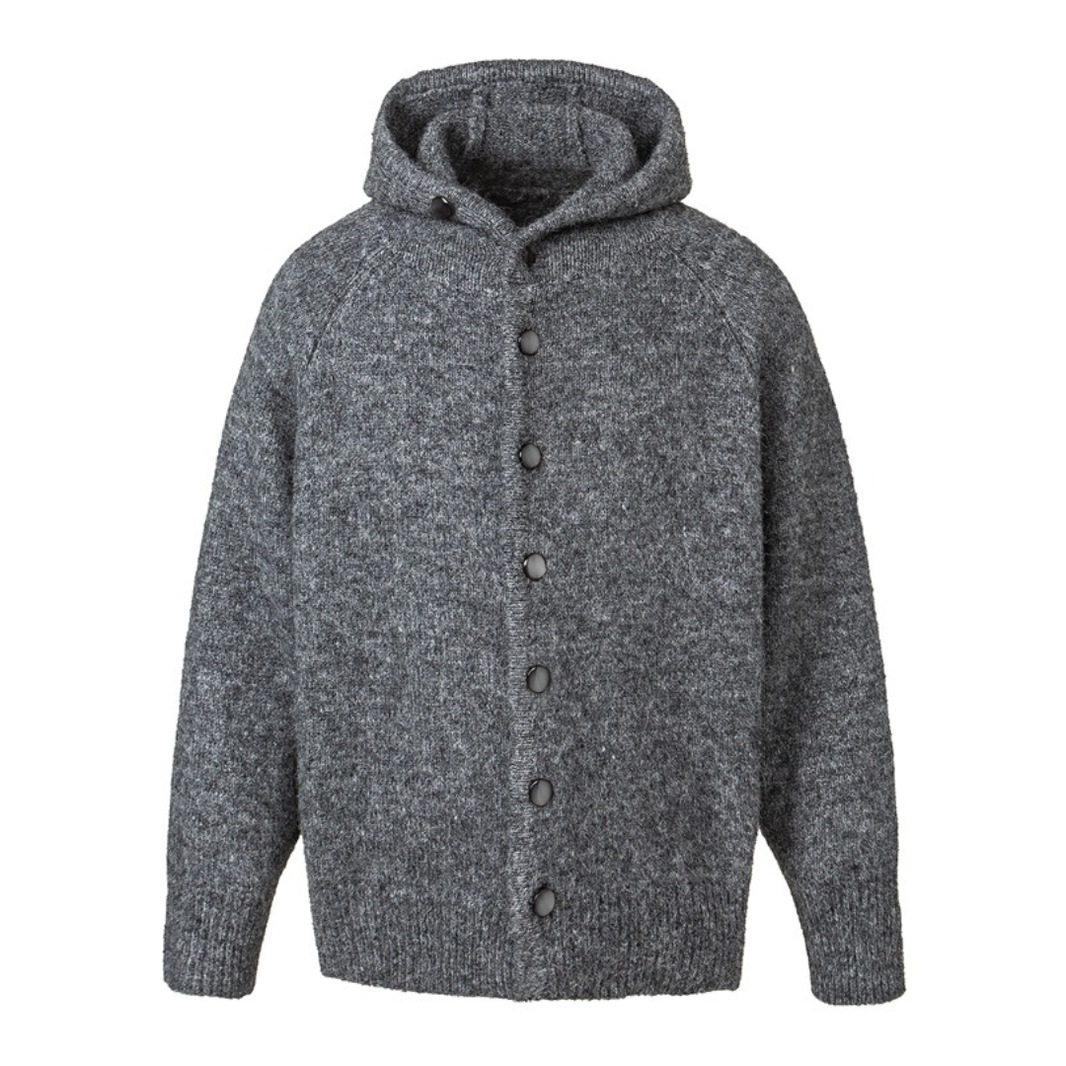 Wool Blend Shaggy Knit Hooded Cardigan N939 グレー