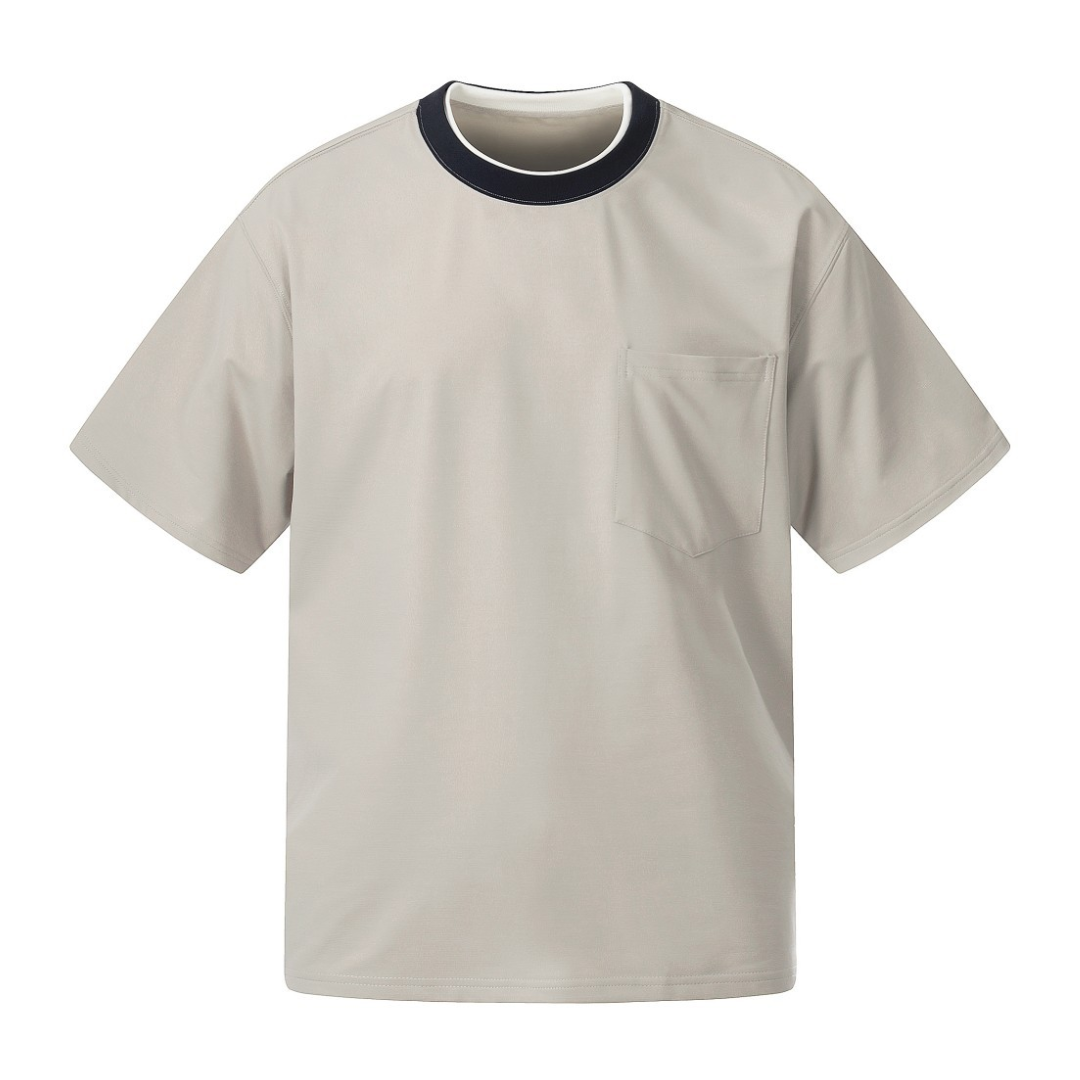 フェイクレイヤードネック　ストレッチ　半袖Tシャツ　N1598