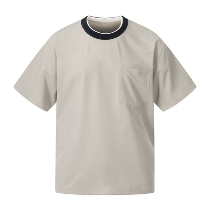 フェイクレイヤードネック　ストレッチ　半袖Tシャツ　N1598