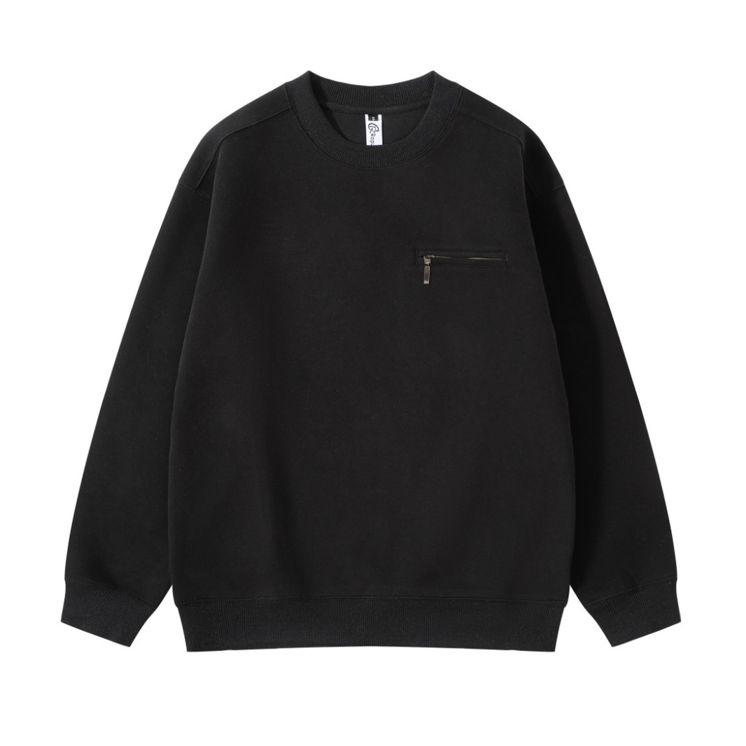Zip Pocket Pullover Crew Neck Sweatshirt N1642 ブラック