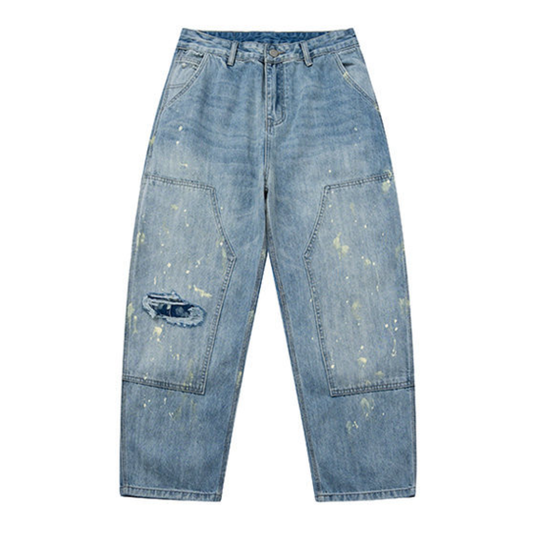 ペイントダメージデニム　ダブルニー　ワイドパンツ　N1395