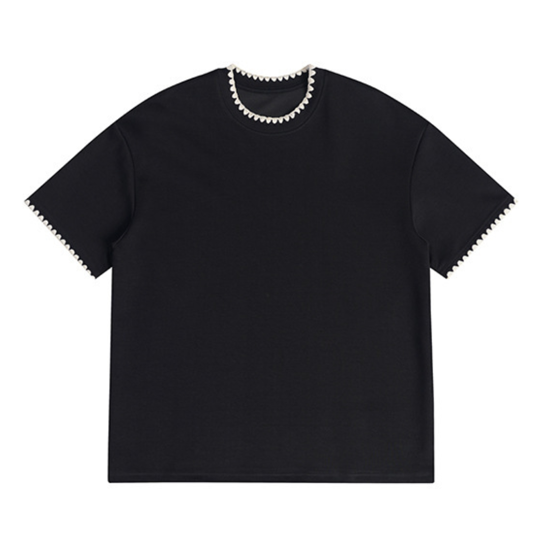 エンブロイダリーネック　Tシャツ　N1257 ブラック