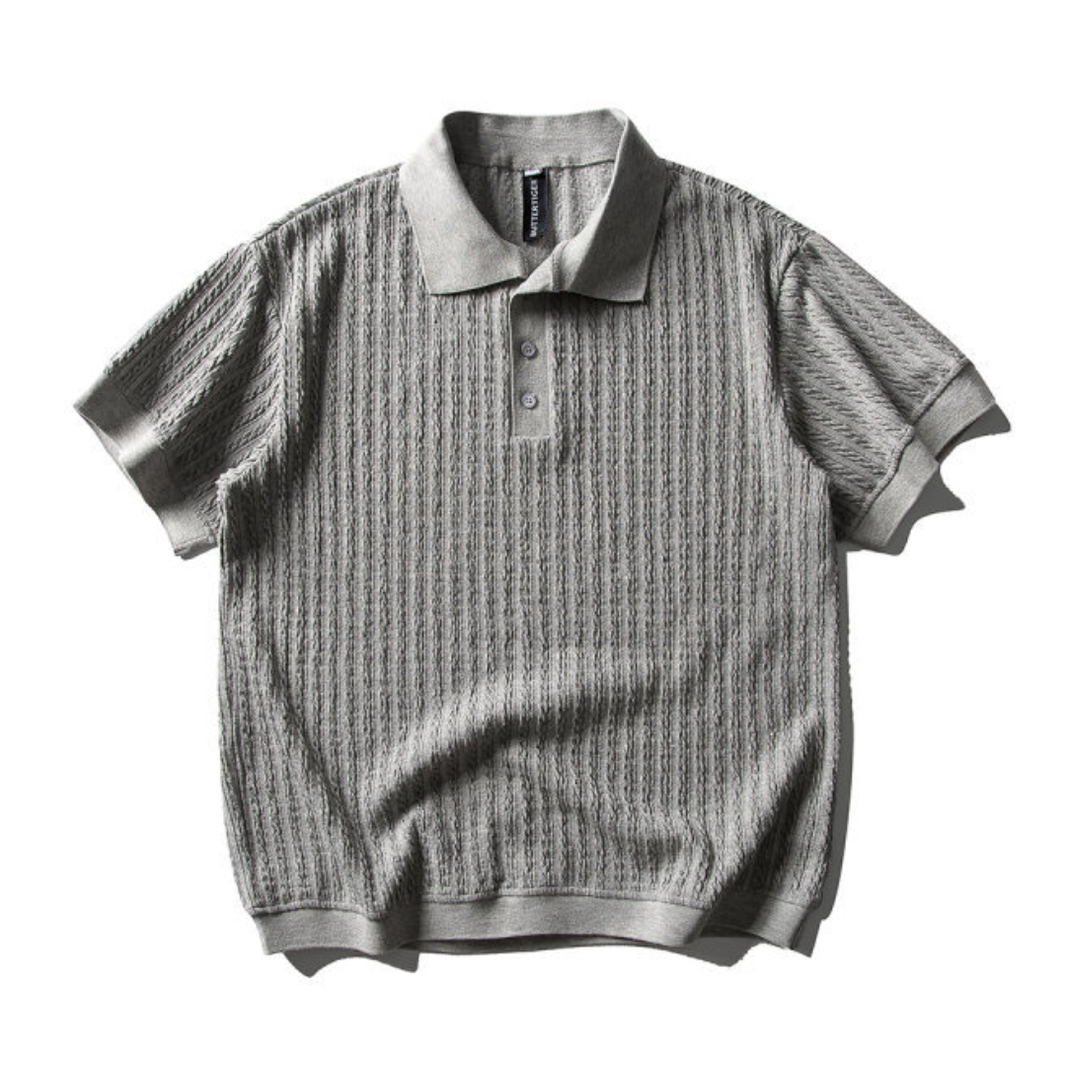 ケーブルニット　ポロシャツ　N1509 グレー