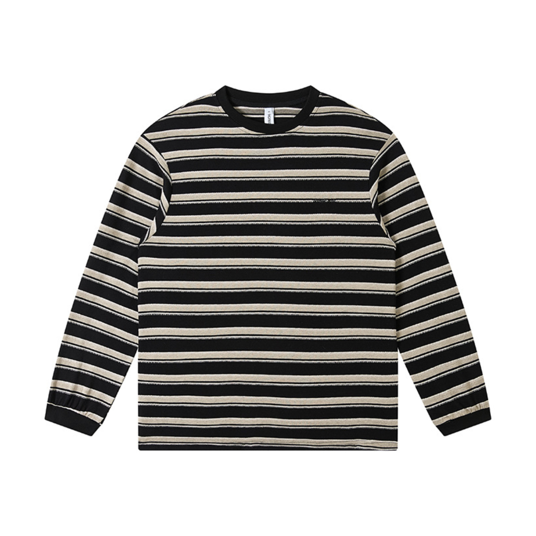 コットンポリ　マルチボーダー　長袖Tシャツ　N1683 ブラック