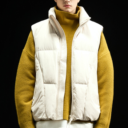 【Y.M.ORIGINAL】ホワイトダックダウン　ZIPスタンドカラー　ベスト　N871