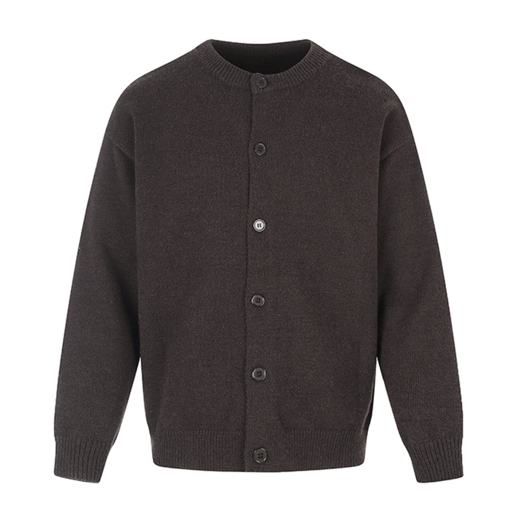 Acrylic Knit Crew Neck Button Cardigan N1691 ブラウン