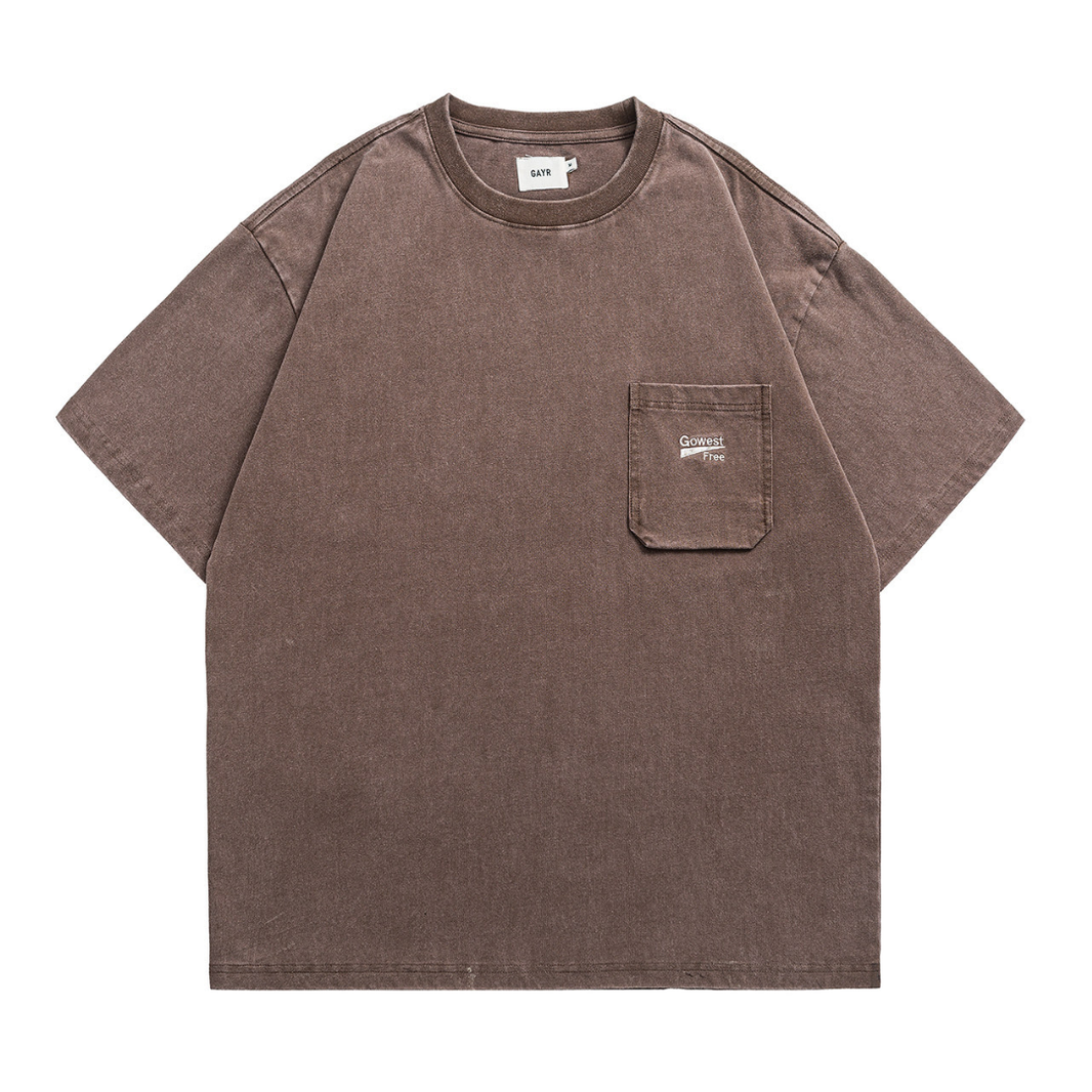 【Gowest Free】Embroidered Pocket T-shirt N1625 ブラウン