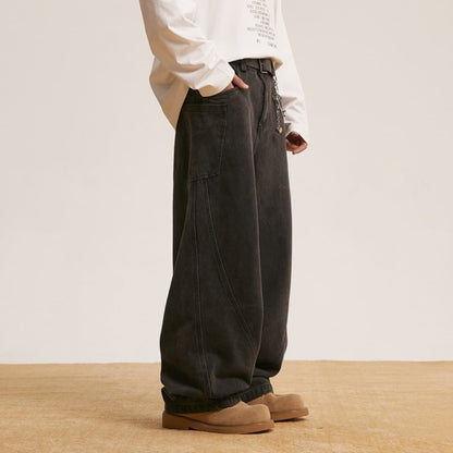ブラックデニム　ワイドストレートパンツ　B622