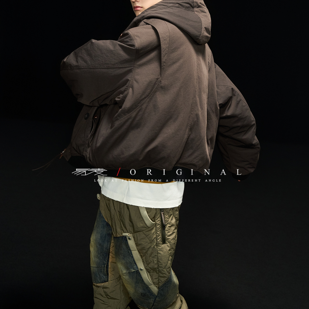 [YMORIGINAL] White Duck Down Detachable Hood/Ribbed Jacket N844