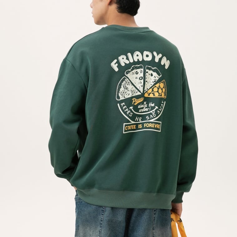 PIZZAプリント　クルーネックスウェット　B564
