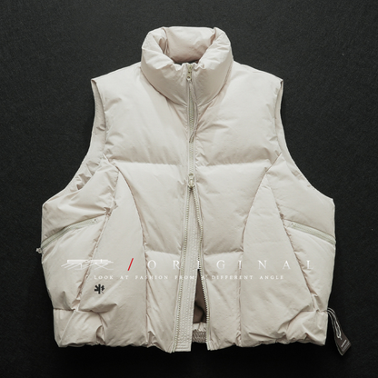 [YMORIGINAL] White Duck Down Double Zip Stand Vest N842