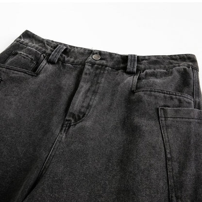 ブラックデニム　ワイドストレートパンツ　B622