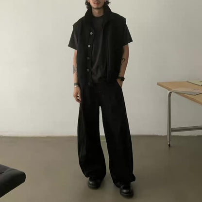 ブラックデニム　ツイストワイド　パンツ　C262
