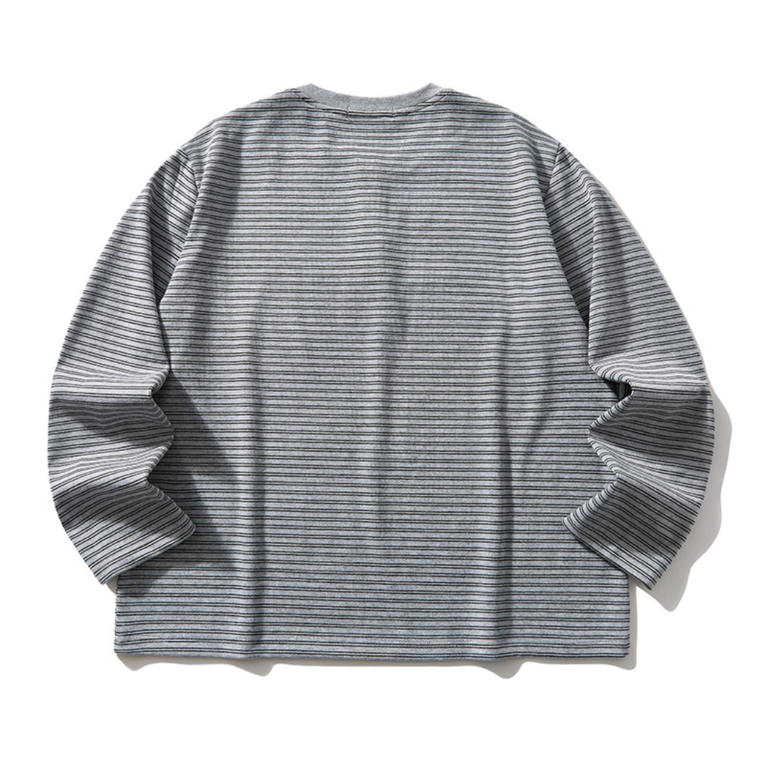 ストレッチボーダー　ヘンリーネック　長袖Tシャツ　N1673