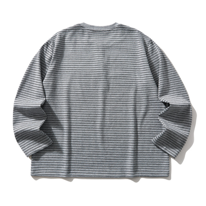ストレッチボーダー　ヘンリーネック　長袖Tシャツ　N1673