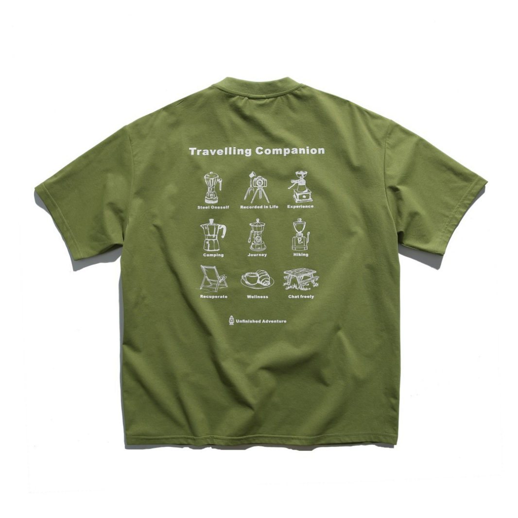 【Travelling Companion】Printed T-shirt N1610 抹茶グリーン