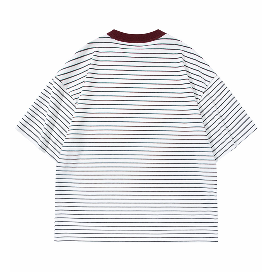 細ボーダー　ストレッチレーヨン　Tシャツ　N1632
