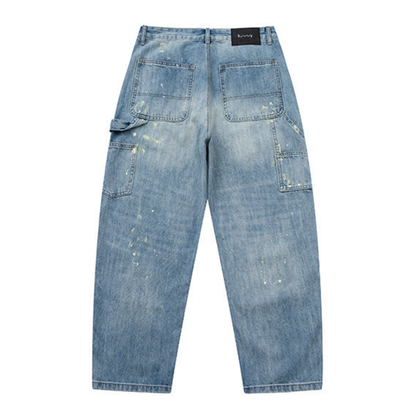 ペイントダメージデニム　ダブルニー　ワイドパンツ　N1395