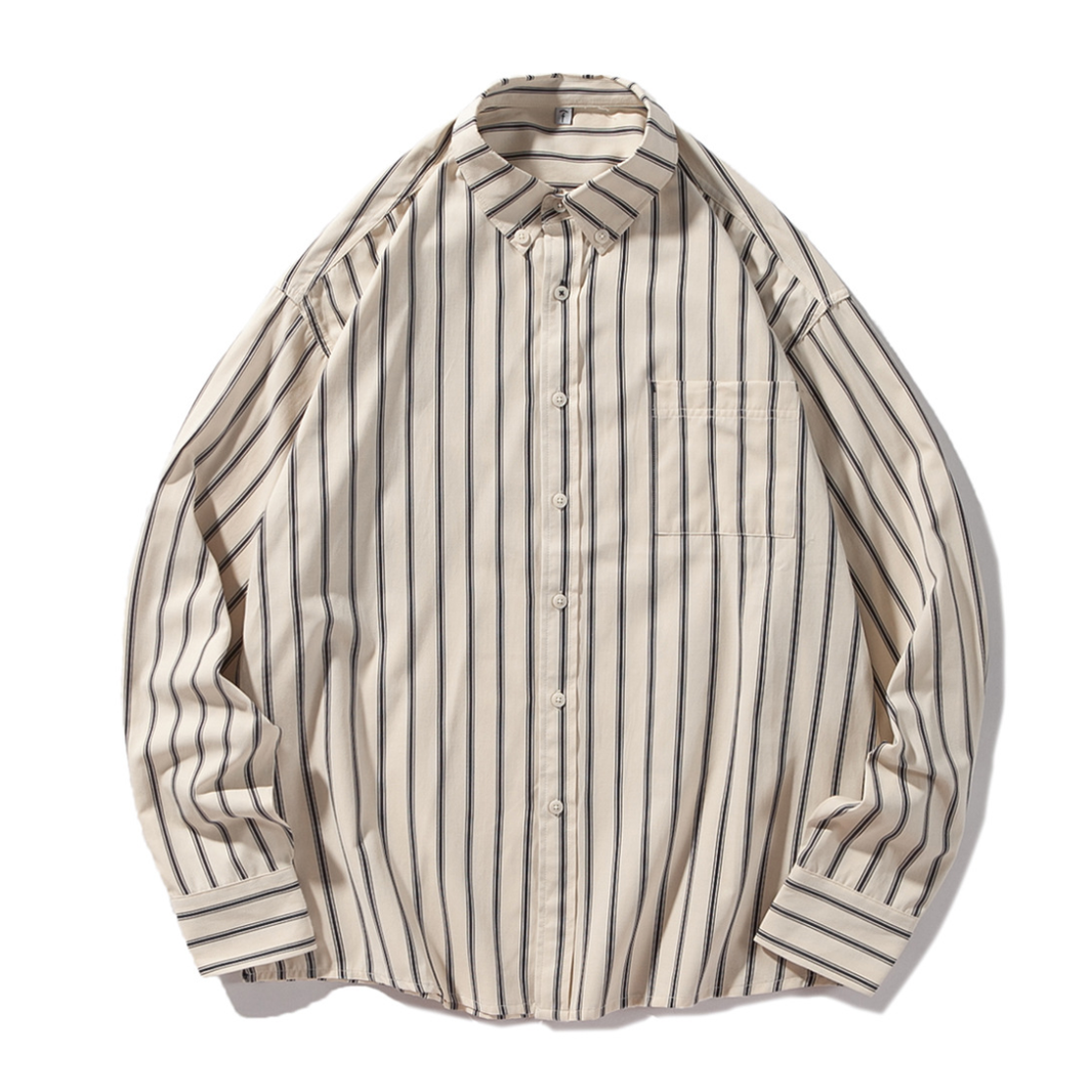 Cotton Poly Double Stripe Shirt N1277 ベージュ